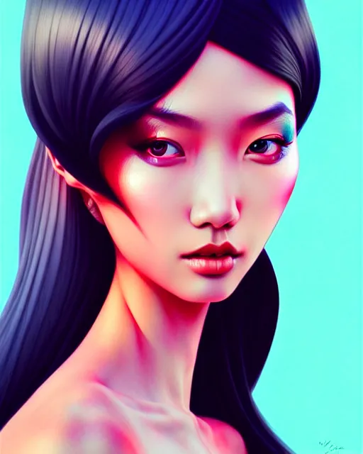 Image similar to richly detailed color illustration of very very beautiful asian fashion model illustrated by Artgerm and Mina Petrovic and Timothy Kong and Marina Federovna. 3D shadowing