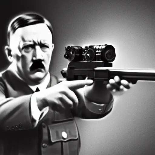 Image similar to adolf hitler shooting joe biden with a pistol, octane render, 4 k, hyper detailed.