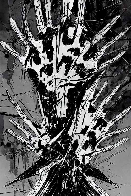 Prompt: a hand with ten fingers by tsutomu nihei