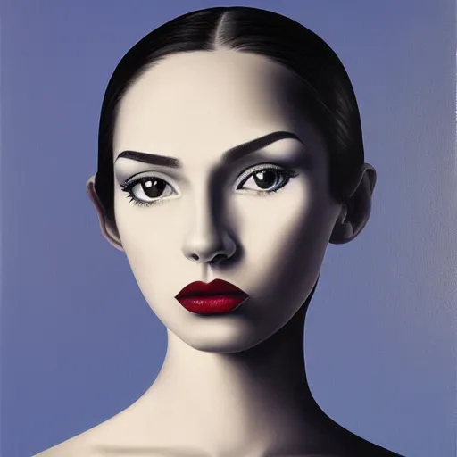 Image similar to a painting of a stylish person in the present, an ultrafine detailed painting by rafal olbinski, behance contest winner, pop surrealism, detailed painting, very detailed, minimalist, skeuomorphic, airbrush art