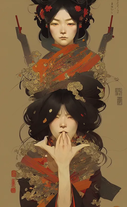 Image similar to personification of japan, highly detailed, digital painting, artstation, concept art, sharp focus, illustration, art by greg rutkowski and alphonse mucha