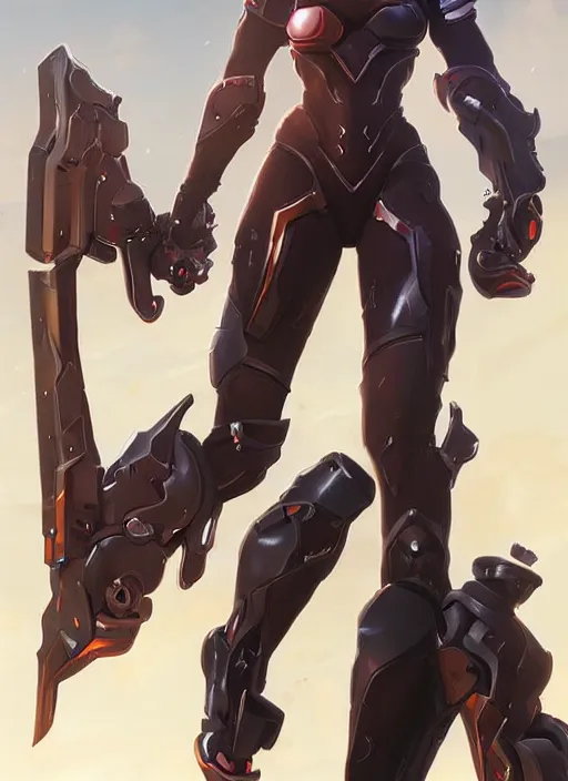 Image similar to beautiful new female character for overwatch, character concept art, full body armor, steel plating, huge weapon, super powers, athletic, long red hair, symmetry, intricate design, shiny, highly detailed, hd, dramatic lighting, art by artgerm and greg rutkowski