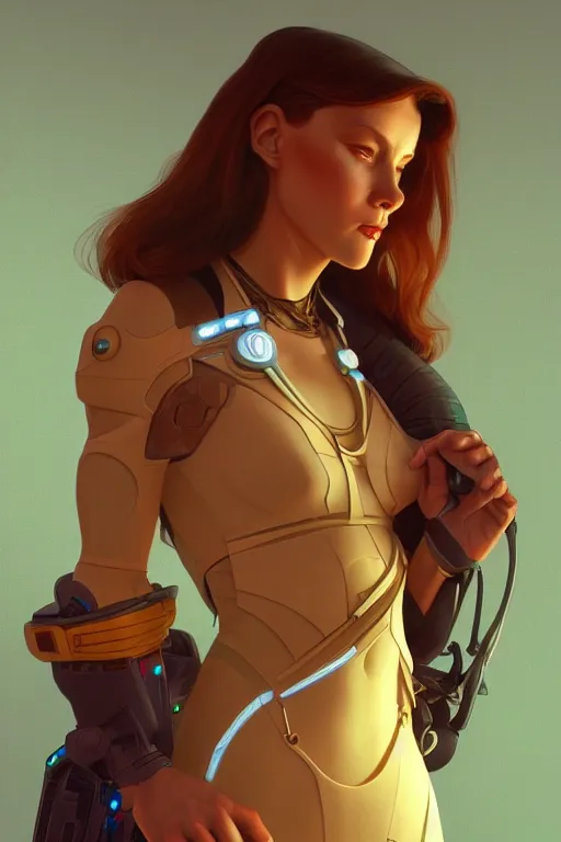 Image similar to a futuristic woman, highly detailed, digital painting, artstation, concept art, smooth, sharp focus, illustration, Unreal Engine 5, 8K, art by Ralph McQuarrie and alphonse Mucha