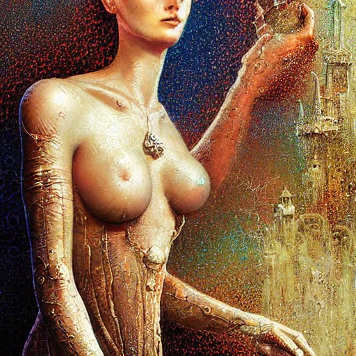 Prompt: a beufitul pale women goddess sweaty skin simetrical face james eads casper david friedrich raphael lacoste vladimir kush tim white leis royo michael whelan bruce pennington volumetric light effect broad light oil painting biopunkdigital painting cyberpunk fantasy art style industrial art sci - fi art style realism post - apocalyptic renaissance steampunkspace artwork unreal engine