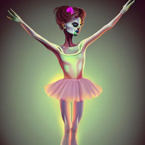 Prompt: a painting of a beatiful zombie girl doing ballet, behance contest winner, generativ line art, glowing, shallow depth of field, 5 0 mm, full body!! symmetry