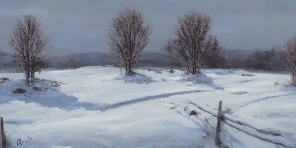 Image similar to painting a snowy landscape art by brom gerald, 8 k