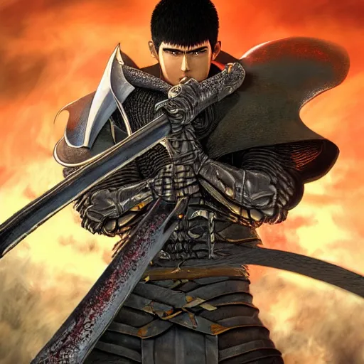 Image similar to Guts, Berserk, very detailed, artstation, digital art, masterpiece, award winning, greatsword