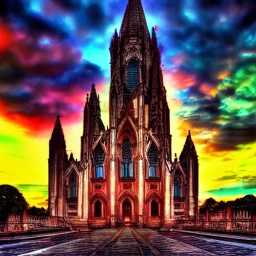 Image similar to Magic Cathedral in the clouds at sunset colorful beautiful heavenly HDR Photorealistic