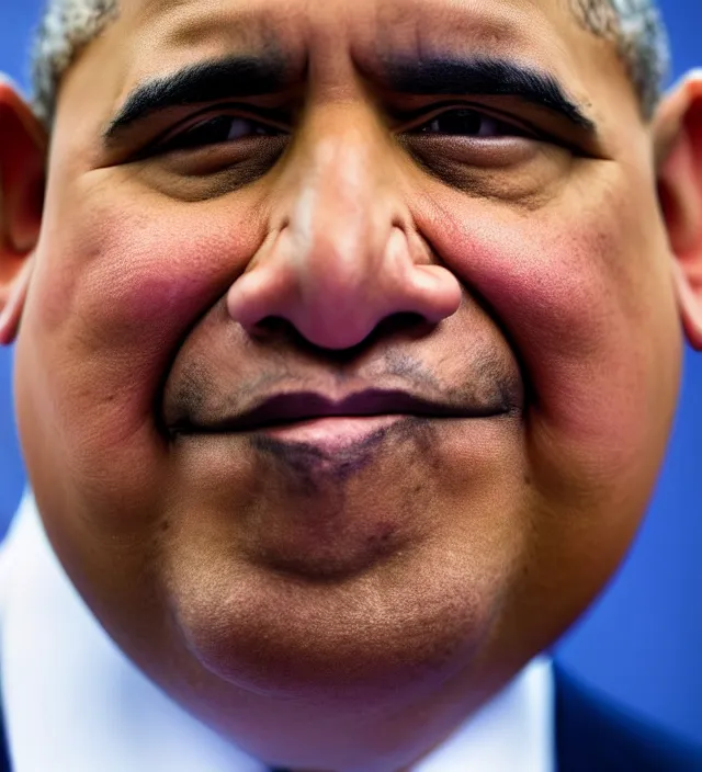 Image similar to close - up photograph of obese barack obama, double chin, triple chin, 8 k, 4 k, high quality