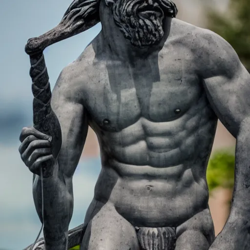 Prompt: statue of Poseidon very annoyed of other people, Sigma 85mm f/1.4