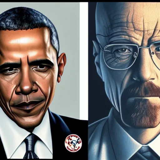 Image similar to Obama as Walter White in Breaking Bad, realistic, greyscale