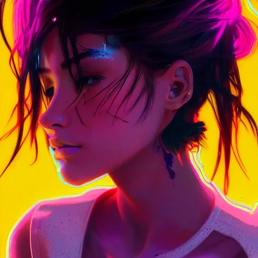 Image similar to young woman, gorgeous face, vaporwave aesthetic, synthwave, colorful, psychedelic, broken, shattered, beaten, sadness, crying, tears, artstation, concept art, smooth, extremely sharp detail, finely tuned detail, 8 k, unreal engine 5, ultra sharp focus, illustration, art by artgerm and greg rutkowski and alphonse mucha