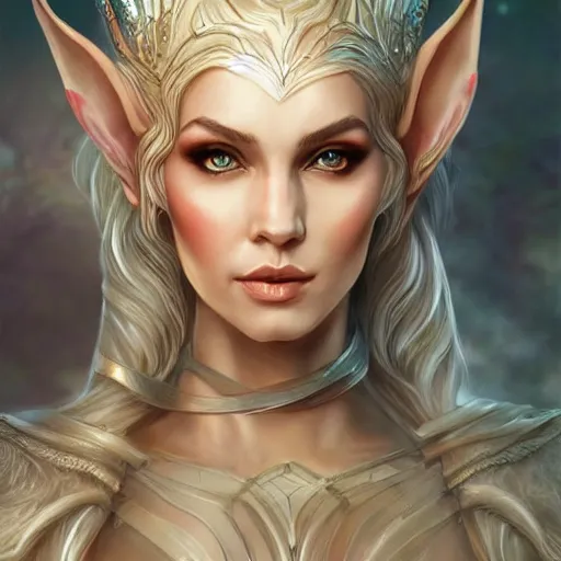 Image similar to elven queen wearing transparent silk character portrait by magali villeneuve, fantasy, dungeons & dragons, beautiful, artstation contest winner, detailed