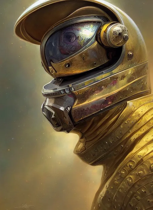 Image similar to space helmet mf doom reptile eyes, opal skin. intricate, elegant, highly detailed, centered, digital painting, artstation, concept art, smooth, sharp focus, illustration, artgerm, tomasz alen kopera, peter mohrbacher, donato giancola, joseph christian leyendecker, wlop, frank frazetta