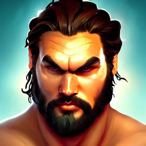 Image similar to Portrait of Jason Momoa as Heracles the greek demigod, mattepainting concept Blizzard pixar maya engine on stylized background splash comics global illumination lighting artstation lois van baarle, ilya kuvshinov, rossdraws