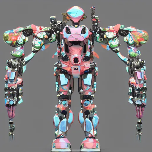 Image similar to symmetry, waterlily mobile combat suit floral robot, biomechanical, waterlily mecha nymphaea, detailed illustration, concept art, smooth, sharp focus, by frank gehry