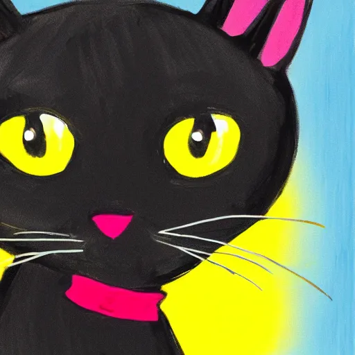 Image similar to Black cat on a yellow solid background. Pixar Style