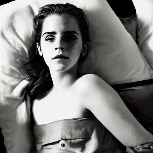 Prompt: emma watson and lana del ray photo in the style of sam haskins, on the bed