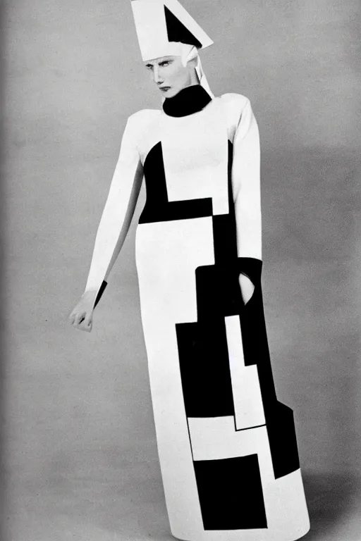 Image similar to avant garde dress black and white fashion photoshoot el lissitzky kazimir malevich