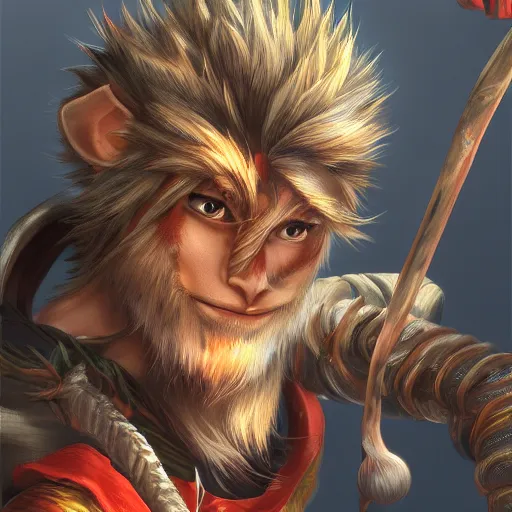 Prompt: detailed beautiful sun wukong art of a protagonist, depth of field, on artists amino, artists reddit by sakimichan patreon, wlop, weibo high quality art on artstation