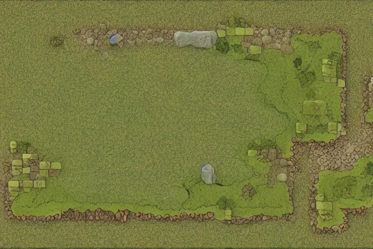 Prompt: Top down view of a prairie, dnd, battlemap, digital art