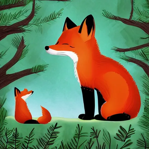 Prompt: fox saying goodbye before leaving for an adventure, cute, lucious greenery, high quality digital art
