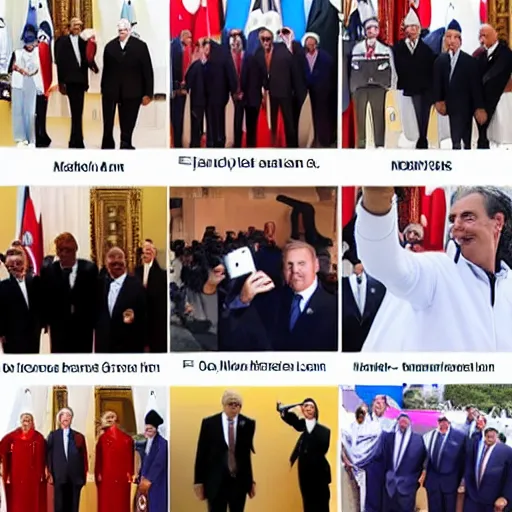 Prompt: all world leader take selfies together