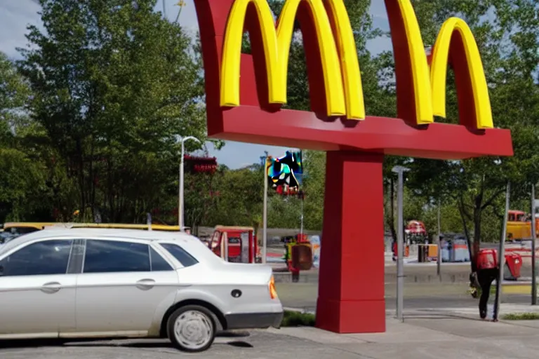 Prompt: A McDonalds designed by Dennis Oppenheim, 35m film