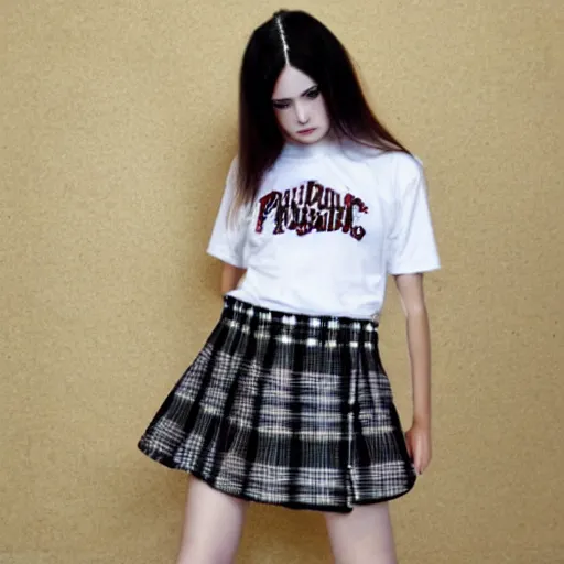 Image similar to female model teenage punk rock photography plaid skirt band shirt