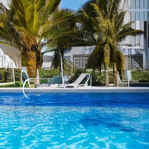 Image similar to donald trump sunbathing in string, swimming pool in background