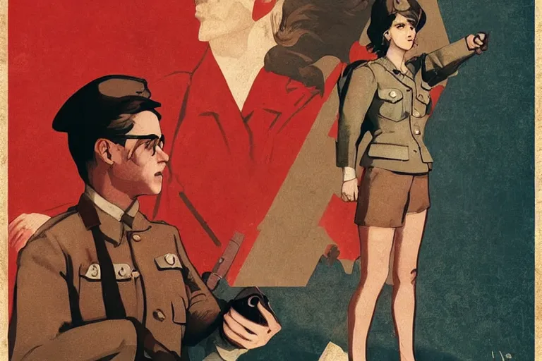 Image similar to communist Propaganda poster Emma Watson in WW2 uniform in the style of disco elysium by moebius and atey ghailan by james gurney by vermeer by George Stubbs full body full body full body full body trending on artstation vector art vector art vector art vector art inspirational