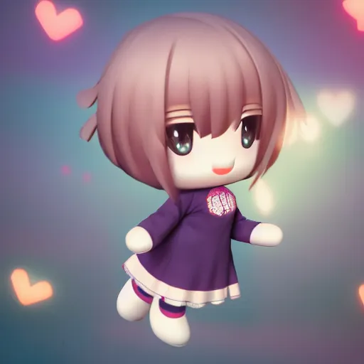 Prompt: cute fumo plush of a girl with a big heart, hair blocking eyes, blob anime, bokeh, vray