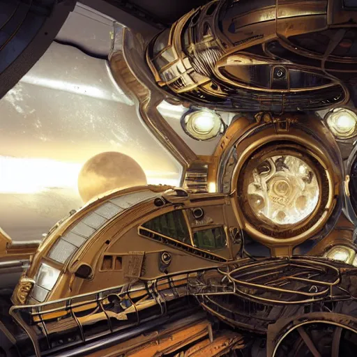 Prompt: photo of a steampunk space habitat