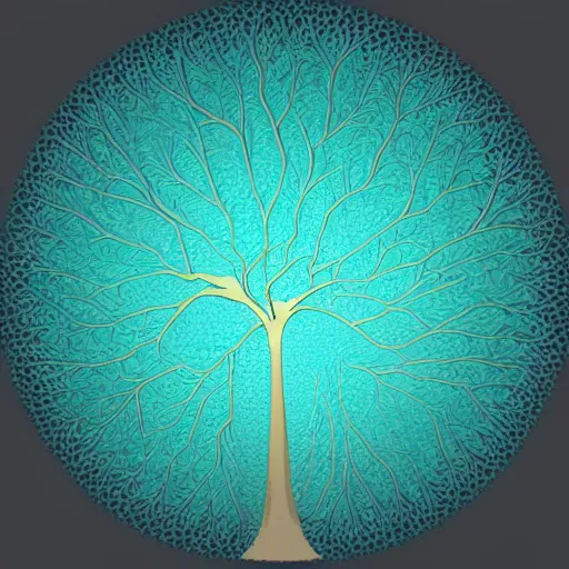 Prompt: simple tree fractal, cyan and teal