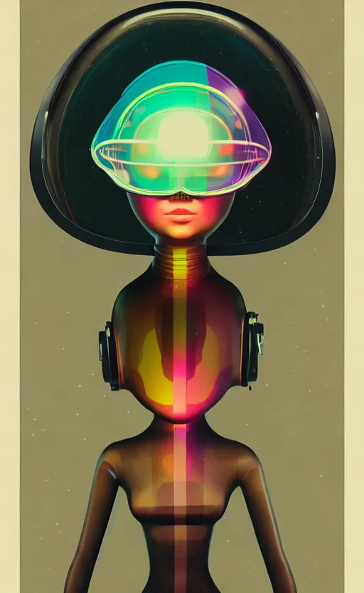 Prompt: portrait of a girl wearing very super tight latex dress and wearing a futuristic helmet by Petros Afshar and Beeple, James Gilleard, Mark Ryden, Wolfgang Lettl highly detailed