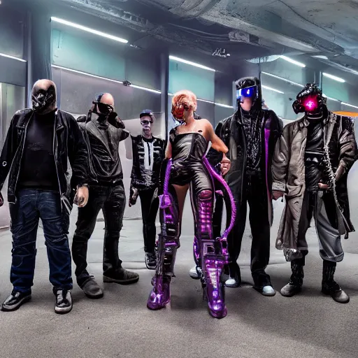 Image similar to group photo of a cyberpunk gang