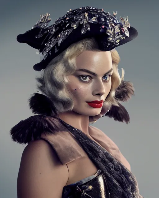 Image similar to Margot Robbie as milady de winter, styling by Tom Eerebout & Sandra Amador, clear makeup, clean hair, dry skin, clear skin, airbrushed, bright eye makeup, warrior body, photo by mario testino, 8k octane render, cinematic, hyper detailed, micro details, insanely detailed, trending on artstation, concept art