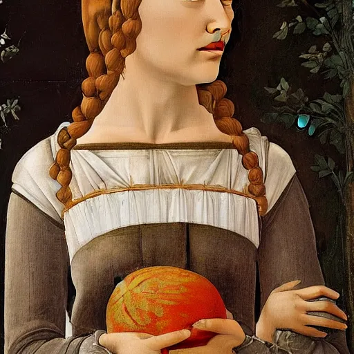 Image similar to stunning renaissance fresco of a beautiful meloncholic woman, masterpiece, artstation, by Sandro Botticelli, by Sofonisba Anguissola