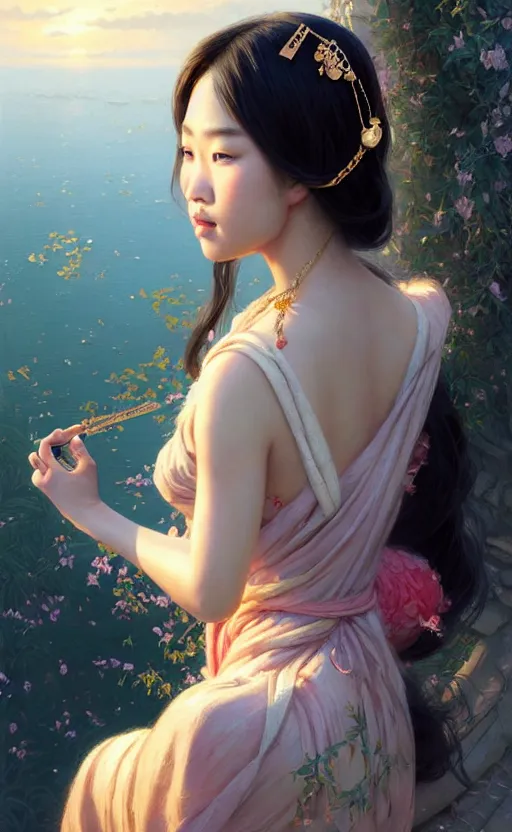 Image similar to a beautiful young charming asian goddess with sundress and jewelry | | winter, realistic shaded, unpleasant face, good looking, fine details, dior, lv, realistic shaded lighting poster by greg rutkowski, macoto takahashi, magali villeneuve, artgerm, jeremy lipkin and michael garmash