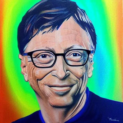 Prompt: portrait of bill gates facial details in the style of Hashim Akib textured acrylic on canvas colourful strokes