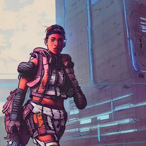 Image similar to apex legends cyberpunk athlete. concept art by james gurney and mœbius.