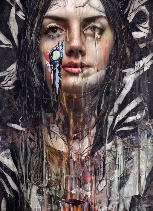 Image similar to beautiful magic psychic woman smiling, subjective consciousness psychedelic, epic surrealism expressionism symbolism story iconic, dark robed, oil painting, robe, symmetrical face, greek sculpture dark myth, by Sandra Chevrier, Nicola Samori, Harumi Hironaka masterpiece
