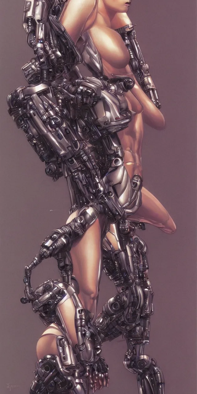 Image similar to beauty Blade Runner woman, robotic, cyberpunk, trending on artstation, by Hajime Sorayama and Boris Vallejo