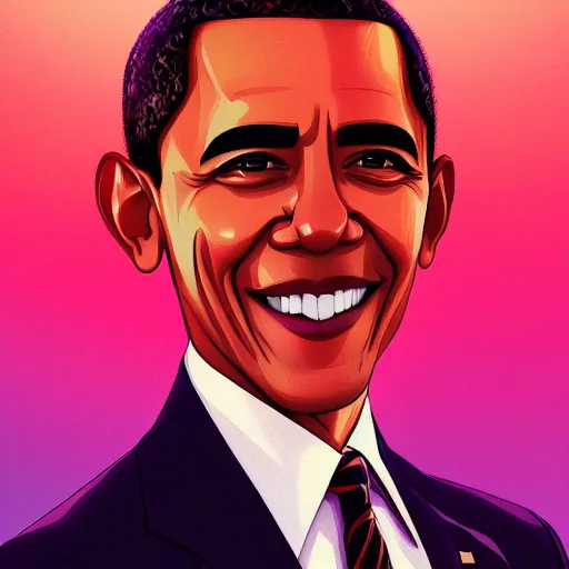 Image similar to portrait of barack obama, sunset background, rich vivid colors, ambient lighting, dynamic lighting, 4k, official media, anime key visual, makoto shinkai, ilya kuvshinov, lois van baarle, rossdraws, detailed, trending on artstation