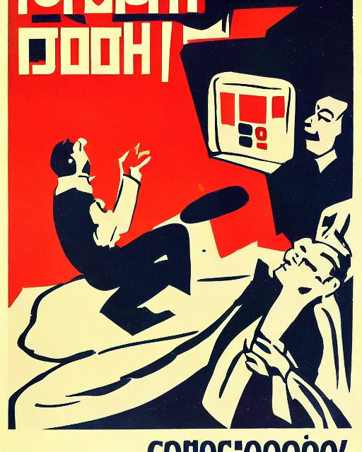 Image similar to Soviet Russia propaganda poster of a programer yelling at computer