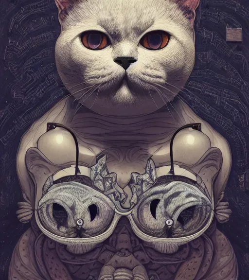 Prompt: portrait, nightmare anomalies, british shorthair by dariusz zawadzki, kenneth blom, mental alchemy, james jean, pablo amaringo, naudline pierre, contemporary art, hyper detailed