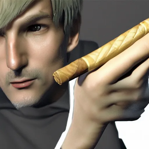 Image similar to a high quality photo of xqc smoking a cigar, 3d scene, render, ultra realistic, artstation, cgsociety