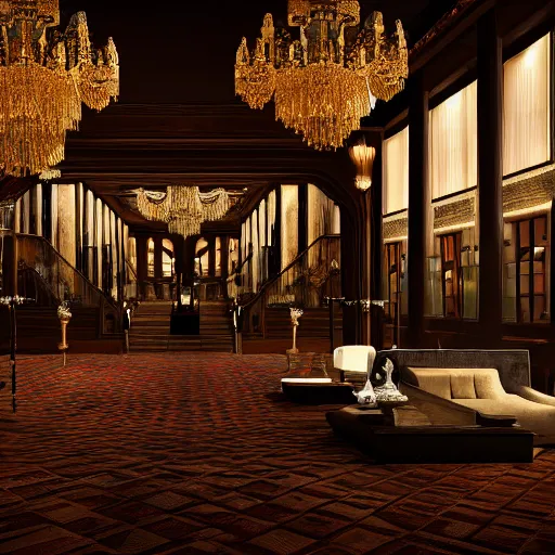 Image similar to upscale mysterious private auction, unnameable relics on display, moody lighting, extravagant details, lobby in the distance, elite