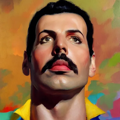 Image similar to greg manchess portrait painting of freddie mercury as super mario, medium shot, asymmetrical, profile picture, organic painting, sunny day, matte painting, bold shapes, hard edges, street art, trending on artstation, by huang guangjian and gil elvgren and sachin teng