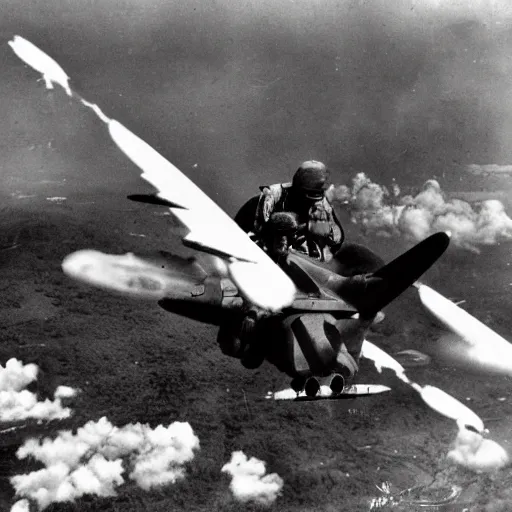 Image similar to photo of Japanese dogfighters in an aerial battle against a giant oriental dragon, world war 2, Color,